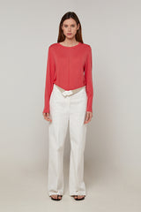 ECRU HIGH-WAISTED WIDE-LEG COTTON TROUSERS