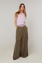 KHAKI WIDE LEG TROUSERS