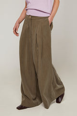 KHAKI WIDE LEG TROUSERS