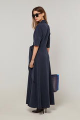 DENIM BLUE SHORT SLEEVES LONG WRAP DRESS