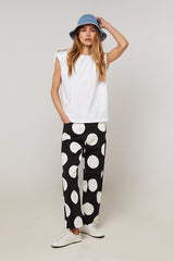 WHITE EMBELLISHED SHOULDER PADS SLEEVELESS T-SHIRT