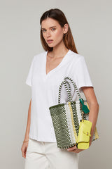 WHITE SHORT-SLEEVE V-NECK COTTON SILK T-SHIRT