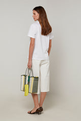 WHITE SHORT-SLEEVE V-NECK COTTON SILK T-SHIRT