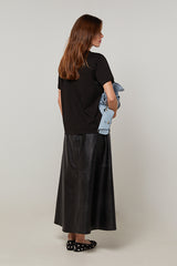 BLACK SHORT-SLEEVE V-NECK COTTON SILK T-SHIRT