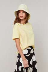 YELLOW ROUND-NECK SHORT-SLEEVE COTTON SILK T-SHIRT