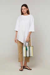 WHITE ASYMMETRICAL LONG COTTON SILK T-SHIRT