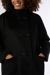 GERVASO BLACK PURE WOOL DRAP COAT