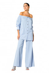 BLUE COTTON PALAZZO TROUSERS