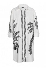 LEAF EMBROIDERED SHORT POPLIN DRESS