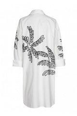 LEAF EMBROIDERED SHORT POPLIN DRESS