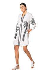 LEAF EMBROIDERED SHORT POPLIN DRESS