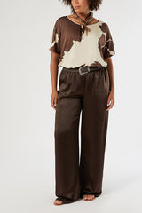 TASCA BROWN SATIN TROUSERS