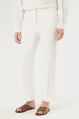 ASTICE WHITE FLARED COTTON DRILL TROUSERS