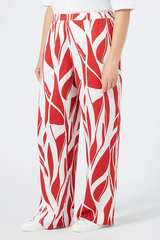 GALEA RED PRINTED VISCOSE SATIN TROUSERS