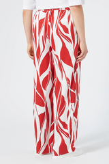 GALEA RED PRINTED VISCOSE SATIN TROUSERS