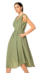 KHAKI COTTON MIX DRESS