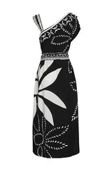 LEAF PRINTED ASYMMETRICAL VISCOSE DRESS