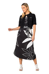 LEAF PRINTED ASYMMETRICAL VISCOSE DRESS