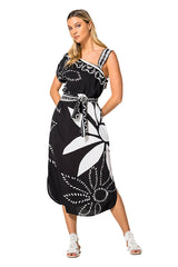 LEAF PRINTED ASYMMETRICAL VISCOSE DRESS