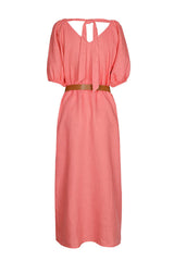 PEACH PUFF SLEEVE LINEN DRESS