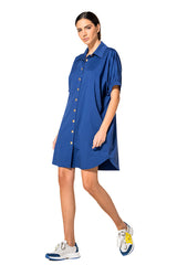 DEEP BLUE SHORT SLEEVE COTTON DRESS