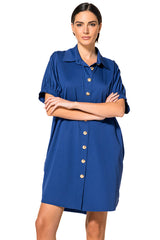 DEEP BLUE SHORT SLEEVE COTTON DRESS