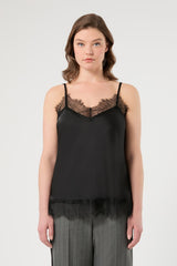 CIMA BLACK SATIN LACE TOP
