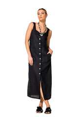 BUTTONED LINEN DRESS