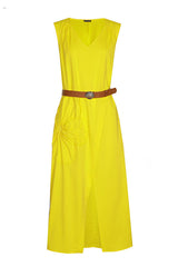 LEMON V-NECK SLIT COTTON DRESS