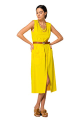 LEMON V-NECK SLIT COTTON DRESS
