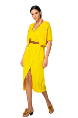 LEMON V-NECK SLIT COTTON DRESS