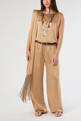 VETUSTA BEIGE SEQUIN EMBROIDERY SATIN TOP