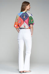 ANNINA EMB WHITE DENIM TROUSERS
