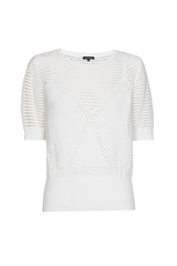 WHITE SEMI-SHEER KNITTED PULLOVER