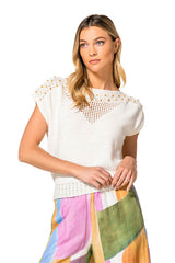 CREAM DECORATIVE STITCH SWEATER