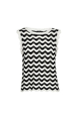 BLACK SLEEVELESS WAVY STRIPED TOP