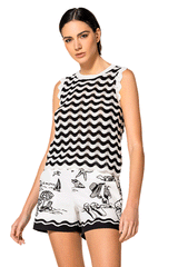 BLACK SLEEVELESS WAVY STRIPED TOP