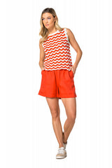 CHERRY SLEEVELESS WAVY STRIPED TOP