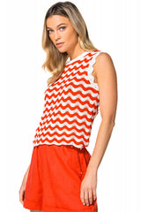 CHERRY SLEEVELESS WAVY STRIPED TOP