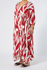 ESPOSTO RED PRINTED KAFTAN DRESS