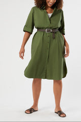 BASCHI GREEN COTTON POPLIN DRESS