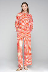 NOVA RED GEOMETRIC PRINT TROUSERS