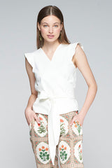 RUFFLED CROSSED BLOUSE