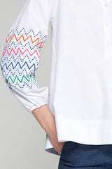 EBBA ZIGZAG EMBROIDERED SLEEVE BLOUSE