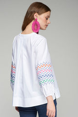 EBBA ZIGZAG EMBROIDERED SLEEVE BLOUSE