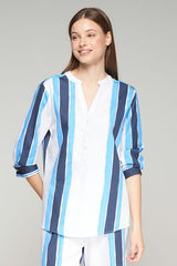 CARLOTA VERTICAL WATERCOLOR STRIPE BLOUSE