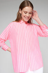 LOUISA NEON PINK STRIPED BLOUSE
