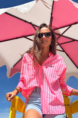 LOUISA NEON PINK STRIPED BLOUSE