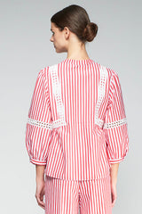 JOLIE PUFF SLEEVE RED STRIPE BLOUSE