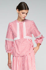 JOLIE PUFF SLEEVE RED STRIPE BLOUSE